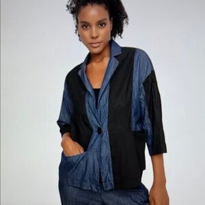 NWT OZAI N KU BAMBAKI CRINKLE OATCH SHIRT JACKET DENIM Size:M
